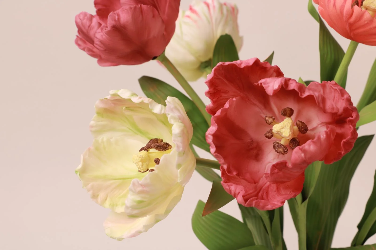 Tulips — botanical sculpture in porcelain and hand-painted copper by Faja Schroeder